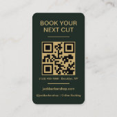 Barbershop Green Gold Barber Haircut QR Code Visitekaartje (Achterkant)