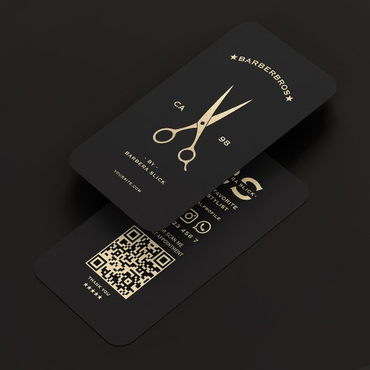 Barbershop Haarstylist Zwart Gouden Schaar Modern Visitekaartje