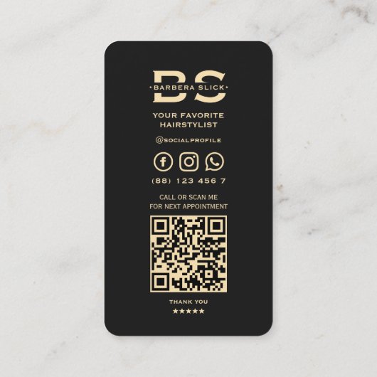 Barbershop Haarstylist Zwart Gouden Schaar Modern Visitekaartje (Achterkant)