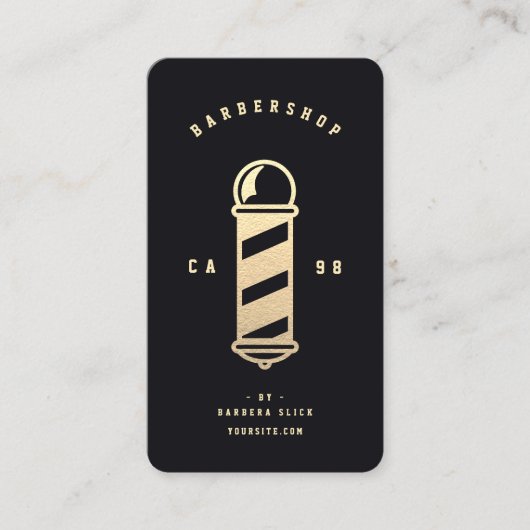 Barbershop Haircut Haarstylist Barber's Pole Black Visitekaartje (Voorkant)