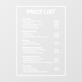 Barbershop Kapperszaak Prijslijst Service Menu Raamsticker (Vel)