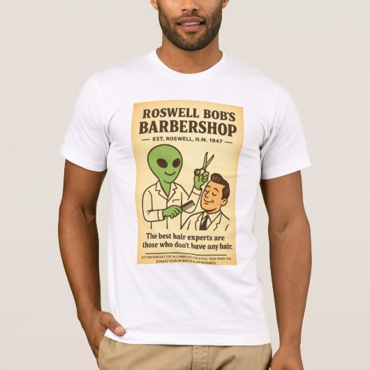 Barbershop Kapsalon Roswell Aliens 1950's Retro T-shirt (Voorkant)