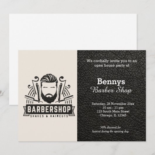 Barbershop leder open dag kaart (Voorkant / Achterkant)