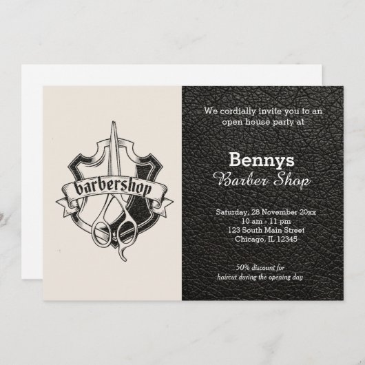 Barbershop leder open dag kaart (Voorkant / Achterkant)