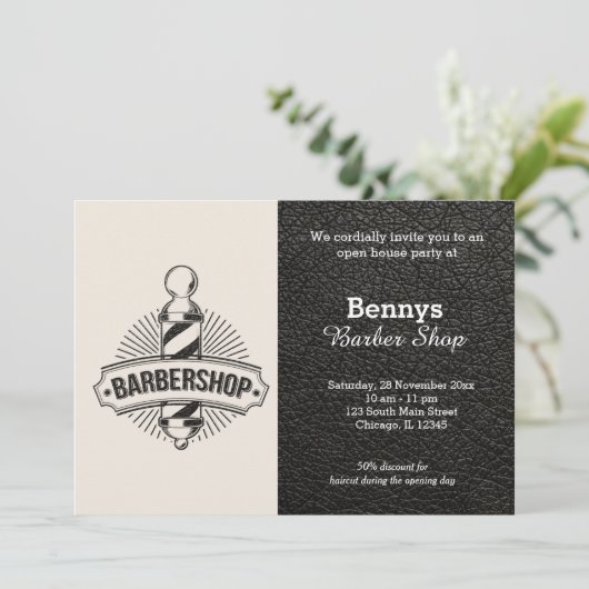 Barbershop leder open dag kaart (Staand voorkant)