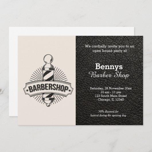 Barbershop leder open dag kaart (Voorkant / Achterkant)