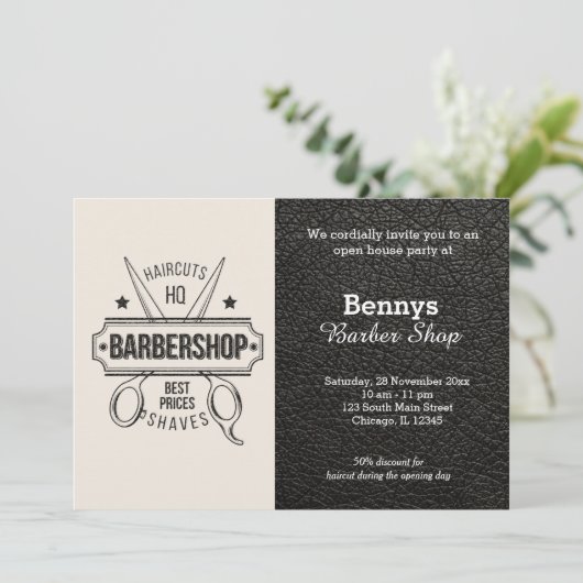 Barbershop leder open dag kaart (Staand voorkant)