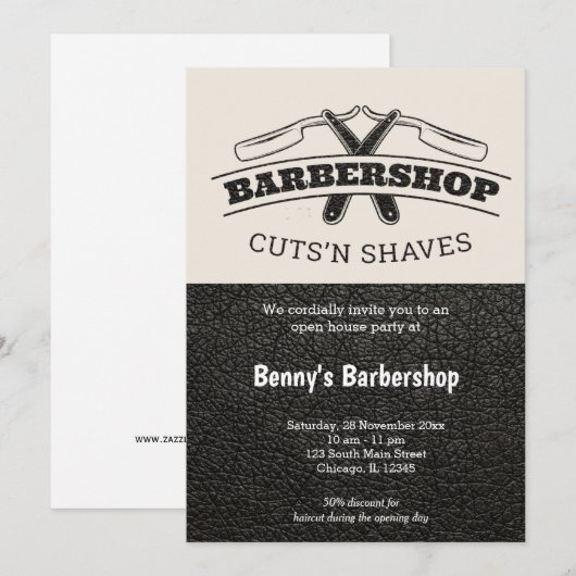 Barbershop leder open dag kaart (Voorkant / Achterkant)