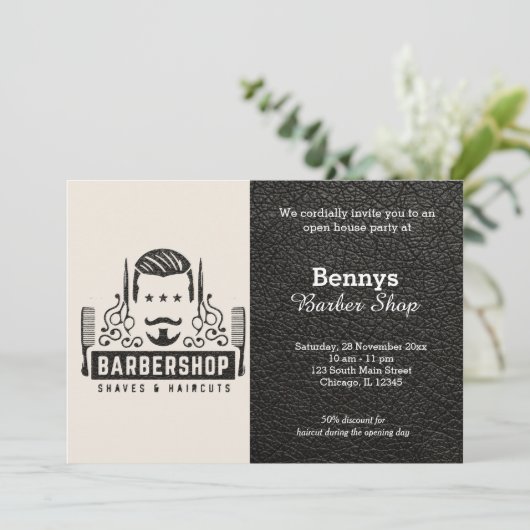 Barbershop leder open dag kaart (Staand voorkant)