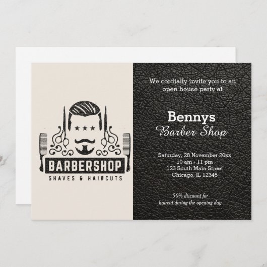 Barbershop leder open dag kaart (Voorkant / Achterkant)