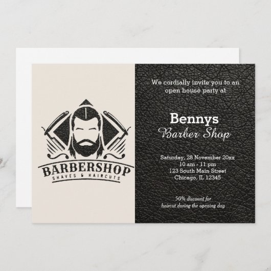 Barbershop leder open dag kaart (Voorkant / Achterkant)