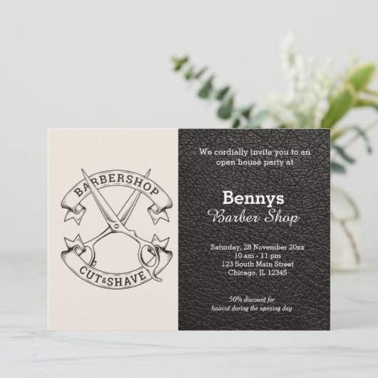 Barbershop leder open dag kaart (Staand voorkant)