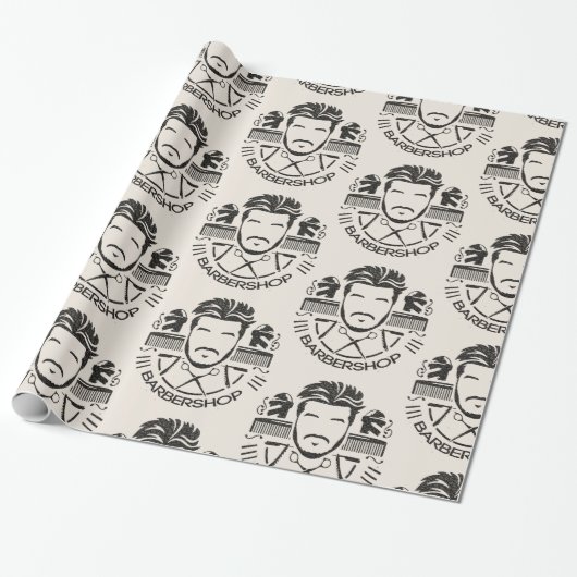 Barbershop leerlook cadeaupapier (Uitgerold)