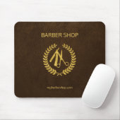 Barbershop logo en naam gepersonaliseerd bruin gou muismat (Met muis)