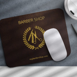 Barbershop logo en naam gepersonaliseerd bruin gou muismat