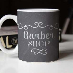 Barbershop  logo grijs wit koffie mok