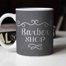 Barbershop logo grijs wit koffie mok