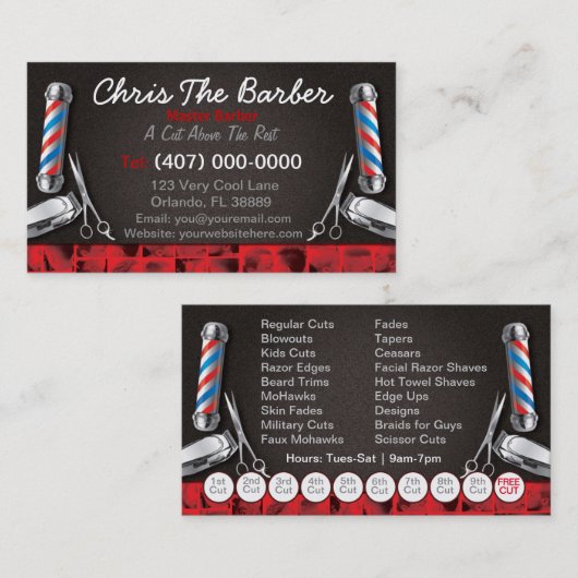 Barbershop Loyalty Kaart (Barberpool en clippers) Visitekaartje (Voorkant / Achterkant)