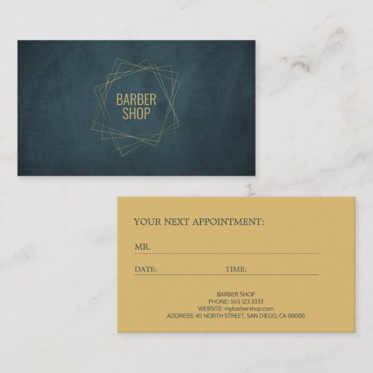 Barbershop luxe marine goud afspraak sjabloon afsprakenkaartje (Voorkant / Achterkant)