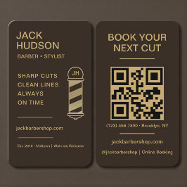Barbershop Mocha Brown Gold Barber Haircut QR Code Visitekaartje