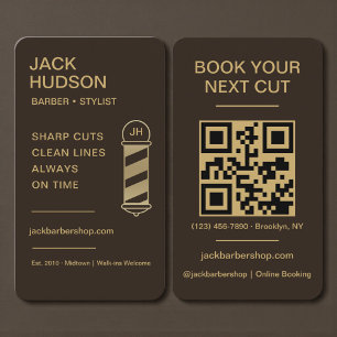 Barbershop Mocha Bruin Goud Kapper Kapsel QR Code Visitekaartje