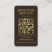 Barbershop Mocha Bruin Goud Kapper Kapsel QR Code Visitekaartje (Achterkant)