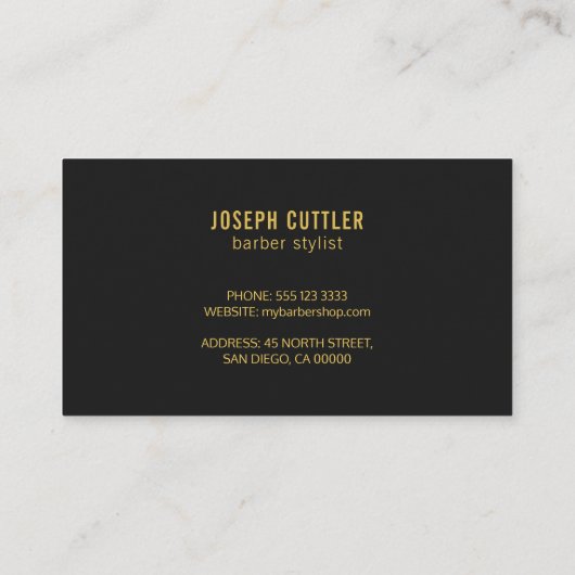 Barbershop moderne gouden schaar zwart visitekaartje (Achterkant)