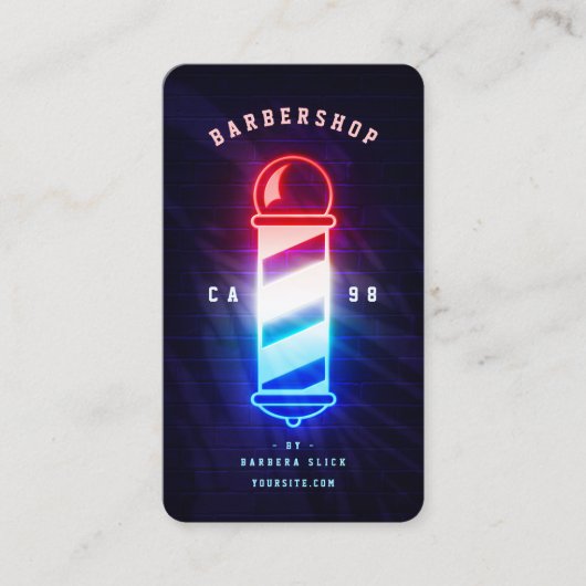 Barbershop Moderne Neon Barber's Pole Barber Visitekaartje (Voorkant)