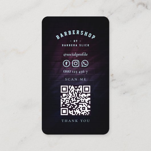 Barbershop Moderne Neon Barber's Pole Barber Visitekaartje (Achterkant)