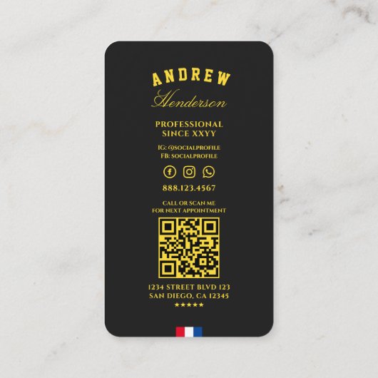 Barbershop Moderne Schaar Geel Rood Blauw Wit Visitekaartje (Achterkant)