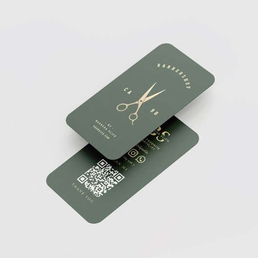 Barbershop Monogram Gouden Schaar Barber Groen Visitekaartje