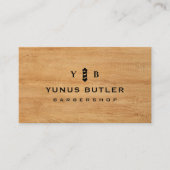 Barbershop Monogram Parber Pool Rustiek Hout Visitekaartje (Voorkant)