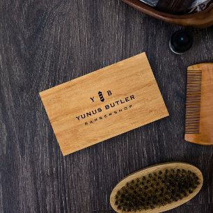Barbershop Monogram Parber Pool Rustiek Hout Visitekaartje