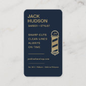 Barbershop Navy Blue Goud Kapsel QR Code Visitekaartje (Voorkant)