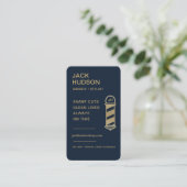 Barbershop Navy Blue Goud Kapsel QR Code Visitekaartje (Staand voorkant)