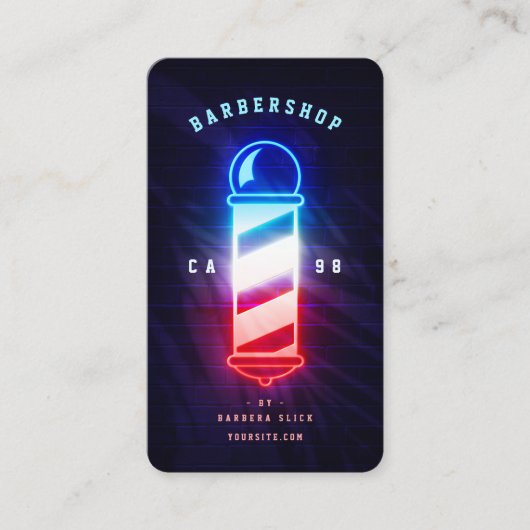 Barbershop Neon Barber's Pole Modern Barber Visitekaartje (Voorkant)