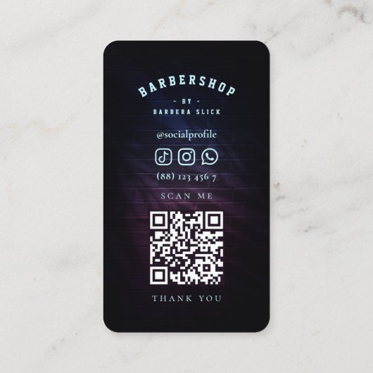 Barbershop Neon Barber's Pole Modern Barber Visitekaartje (Achterkant)