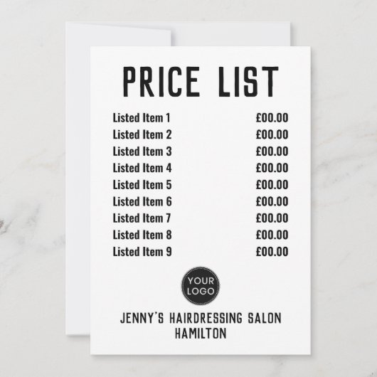 Barbershop of kapper prijslijst Kaart (Voorkant)