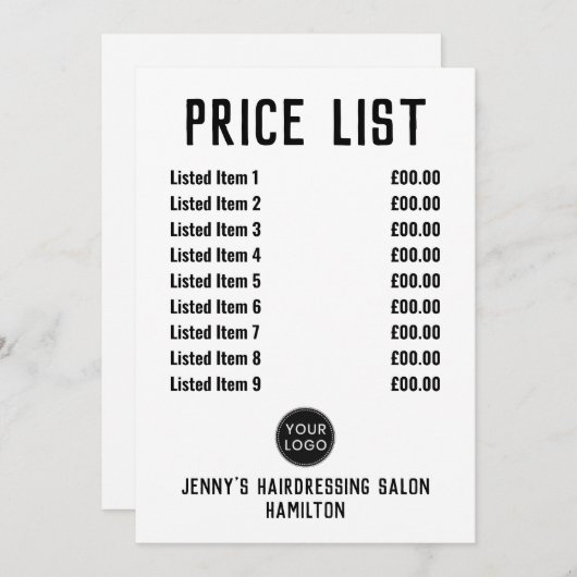 Barbershop of kapper prijslijst Kaart (Voorkant / Achterkant)