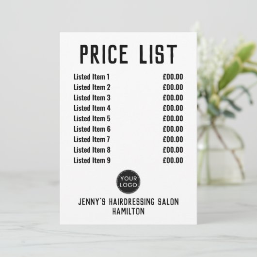 Barbershop of kapper prijslijst Kaart (Staand voorkant)