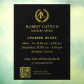 Barbershop openingsuren goud zwart logo QR CODE Raamsticker (Vel 3)
