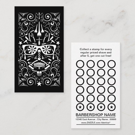barbershop punk schedel klantenkaartje (Voorkant / Achterkant)
