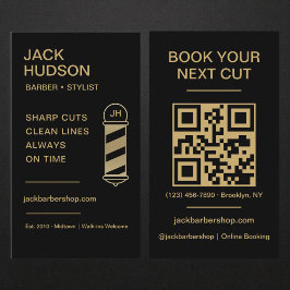 Barbershop QR Code Black Gold Barber Haircut  Visitekaartje