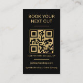 Barbershop QR-code zwart goud kapsel Visitekaartje (Achterkant)