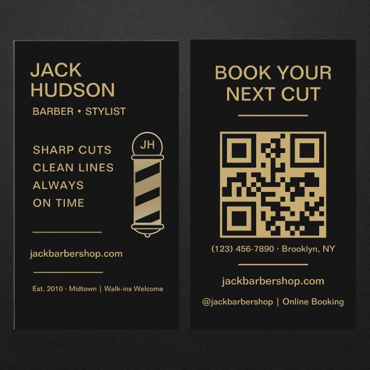 Barbershop QR-code zwart goud kapsel Visitekaartje