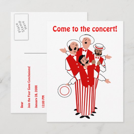 Barbershop Rood Kwartet Persoonlijke Uitnodiging (Voorkant / Achterkant)