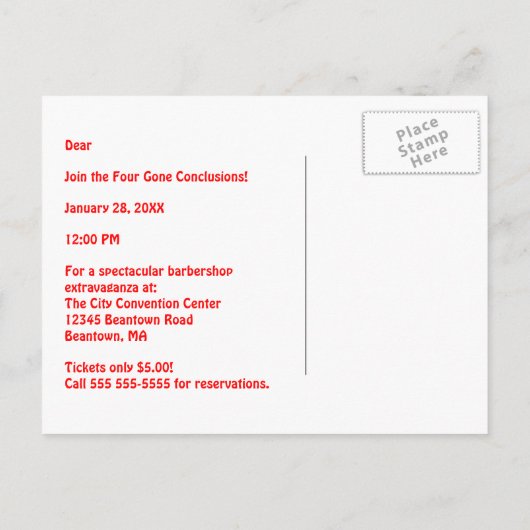 Barbershop Rood Kwartet Persoonlijke Uitnodiging (Achterkant)