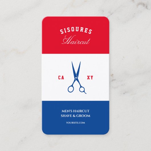 Barbershop Rood Wit Blauw Modern Barber Visitekaartje (Voorkant)