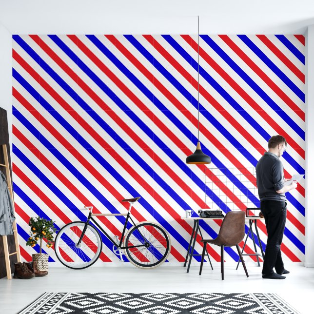 Barbershop Rood, Wit en Blauw Streep Pool Behang (Woonkamer)