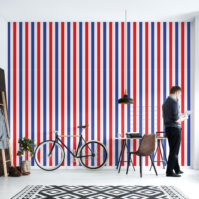 Barbershop Rood, Wit en Blauw Verticale Streep Behang (Woonkamer)